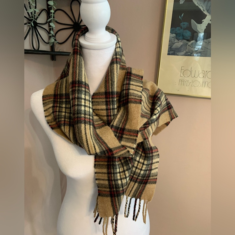 MacKinnon of Scotland Plaid Tan Scarf Cabincore Scandi Girl Old Money